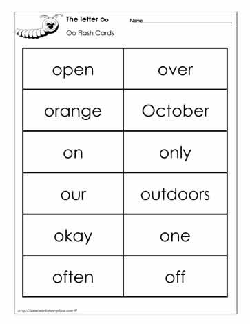 Word Wall Words for the Letter O